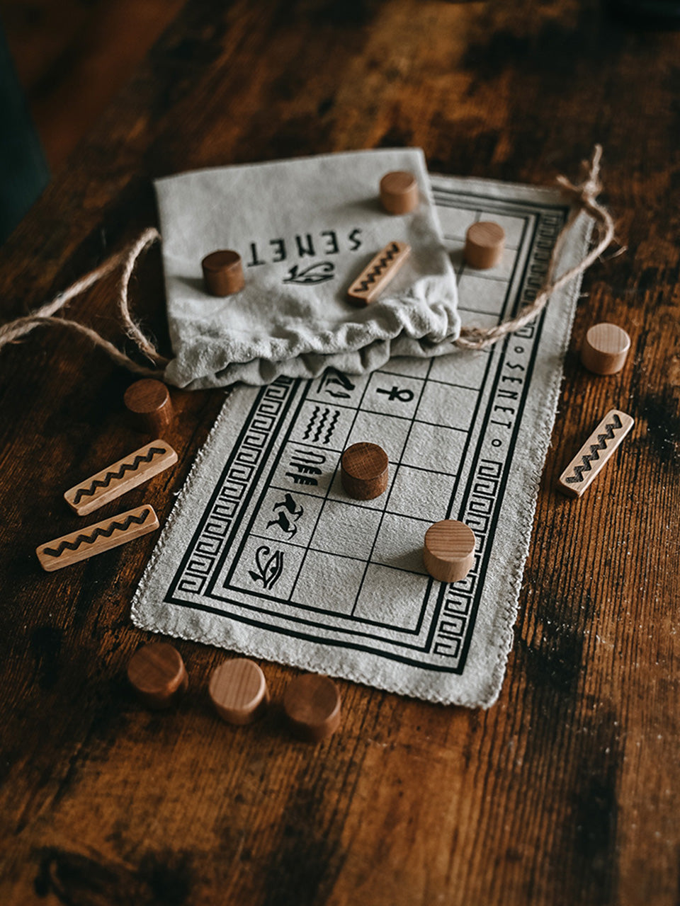 Senet Board Game: Egyptian Strategy Game with Wooden Pieces