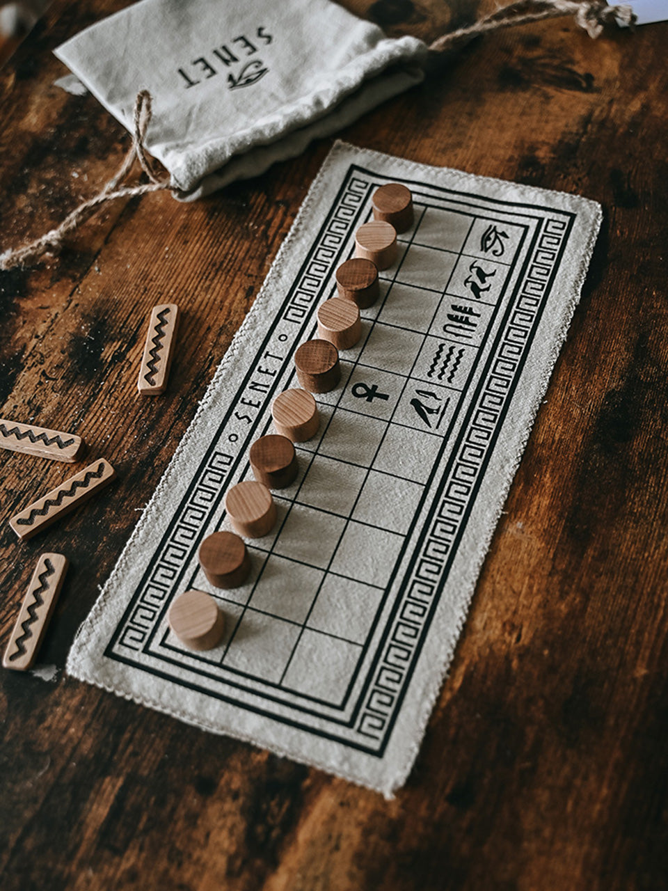 Senet Board Game: Egyptian Strategy Game with Wooden Pieces