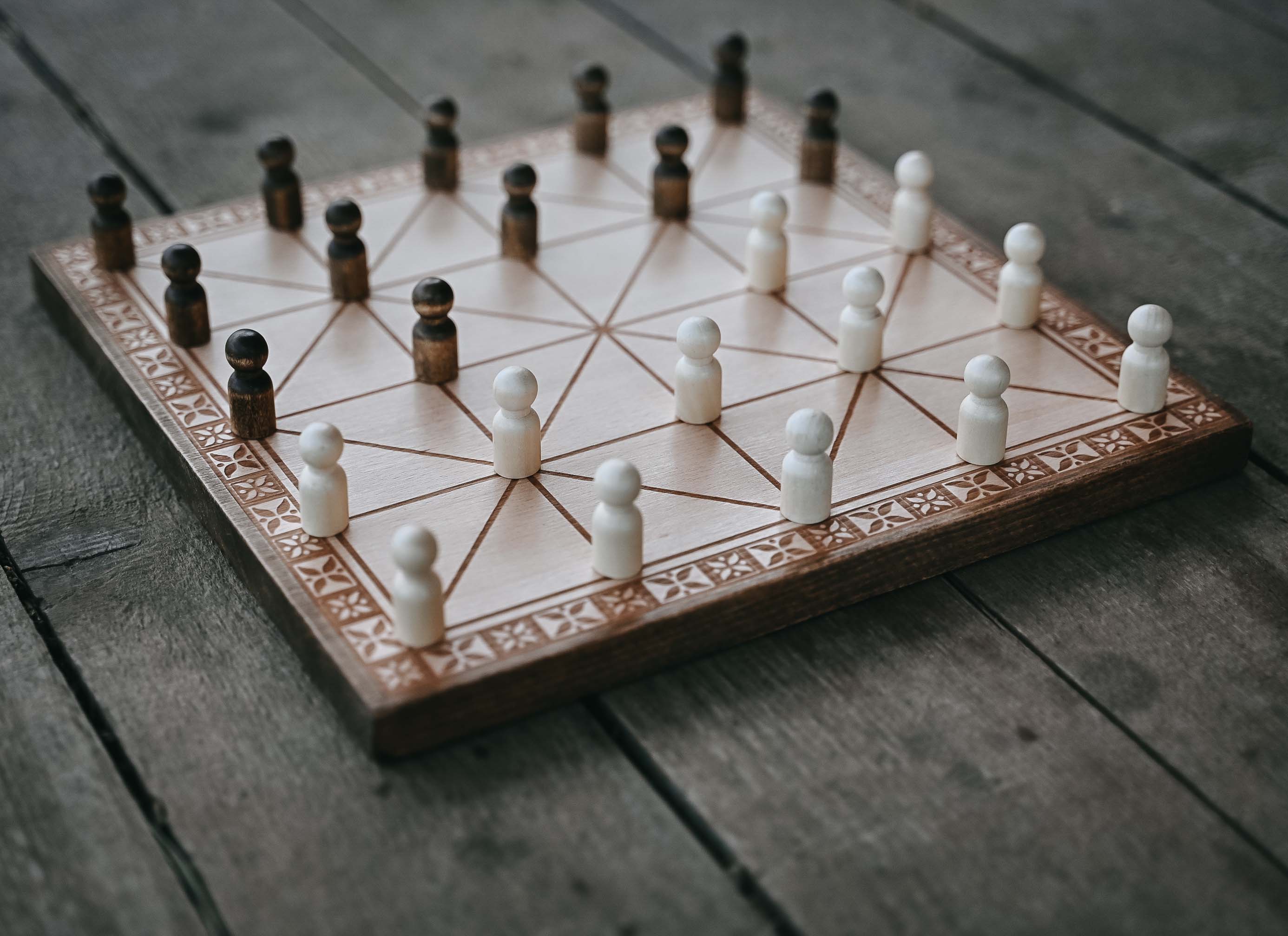 Handmade Beech Wood Alquerque Game: Historical Strategy Board Game