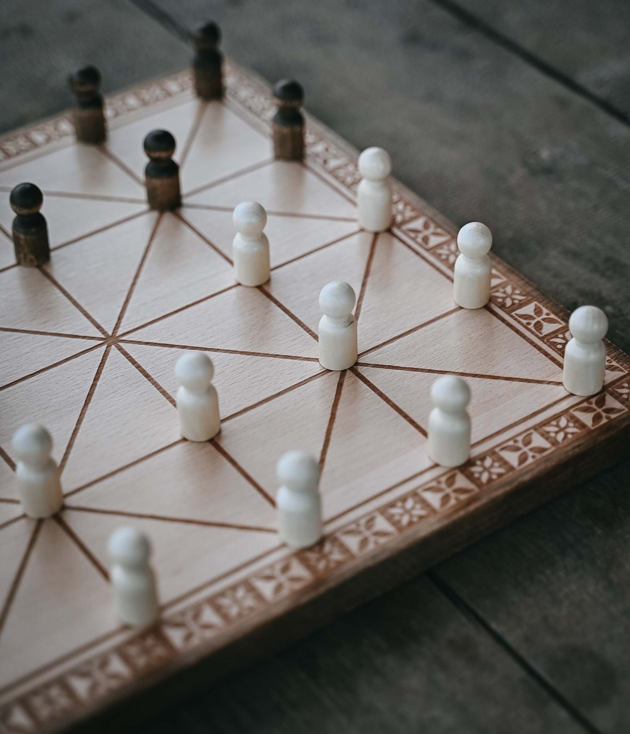 Handmade Beech Wood Alquerque Game: Historical Strategy Board Game