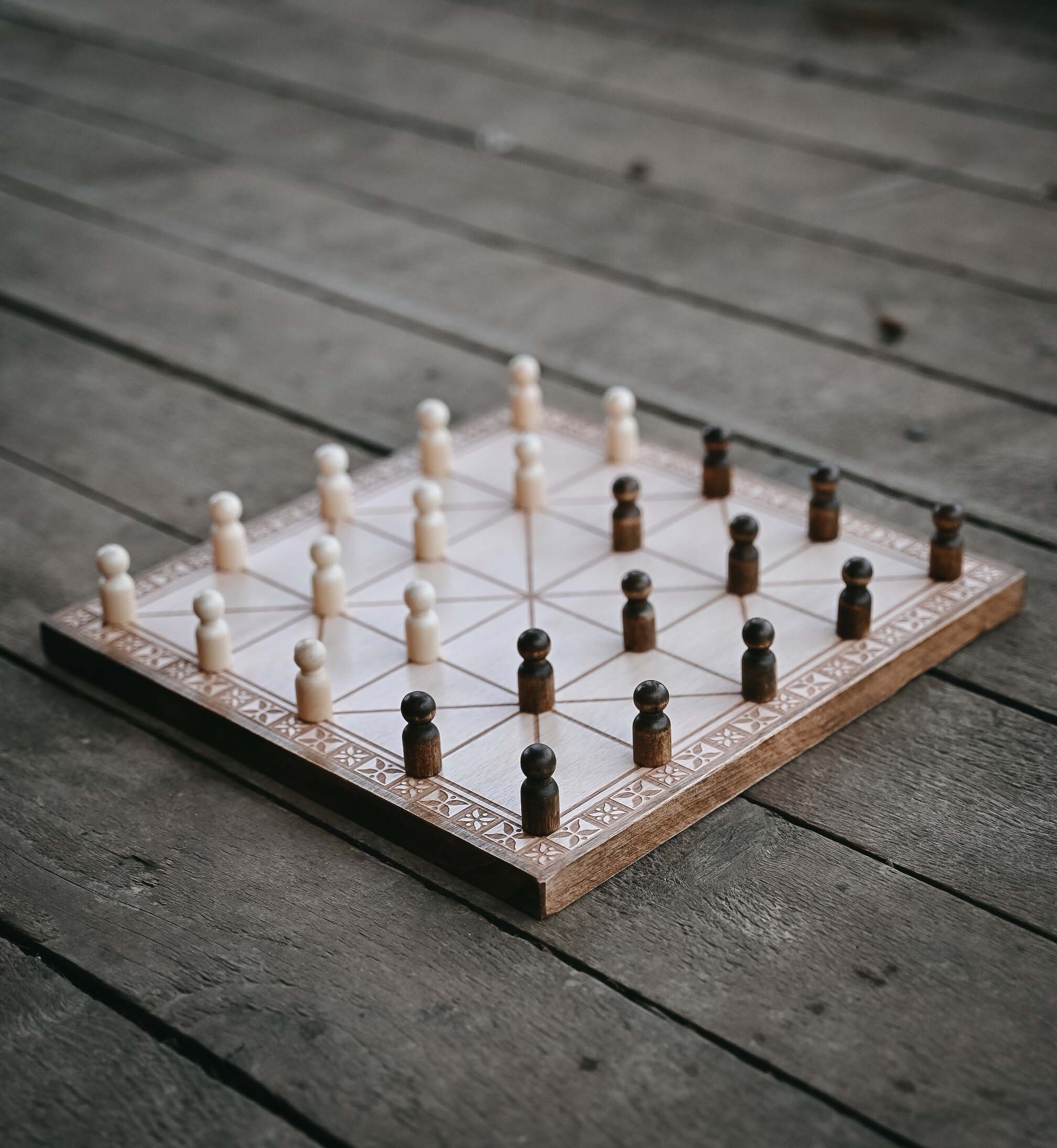 Handmade Beech Wood Alquerque Game: Historical Strategy Board Game