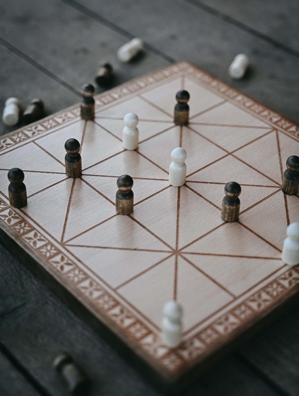 Handmade Beech Wood Alquerque Game: Historical Strategy Board Game