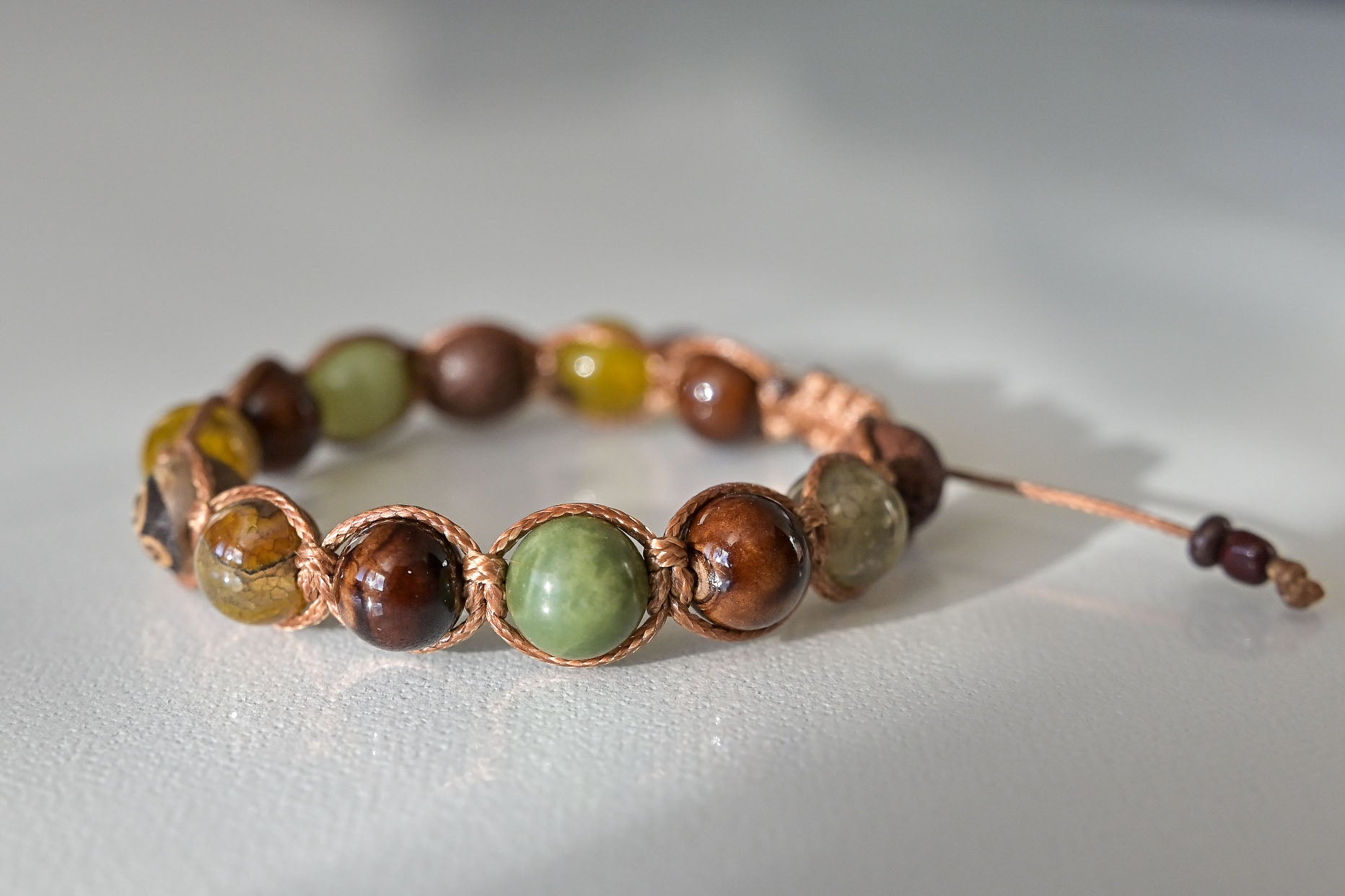 Triskelion Stone Bracelet – Dragon Agate, Green Jasper & Lava (10mm)