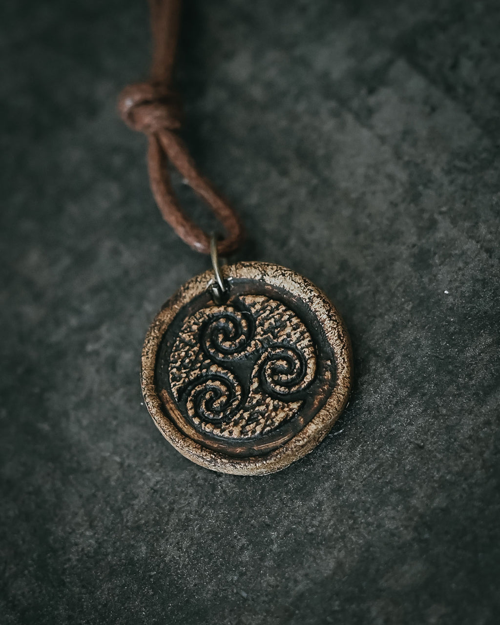 Handmade Ceramic Triskelion Pendant – Celtic Spiral of Life
