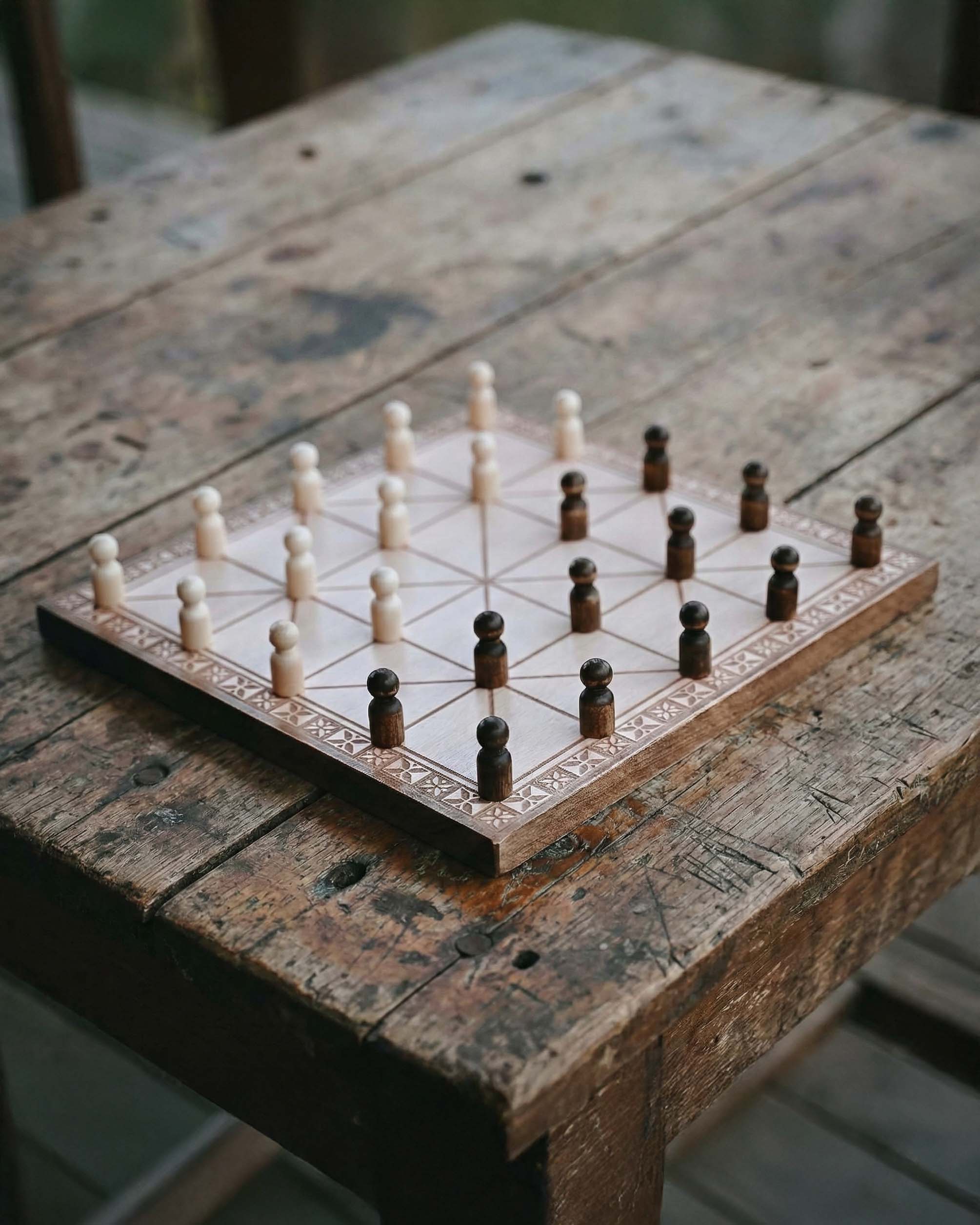 Handmade Beech Wood Alquerque Game: Historical Strategy Board Game