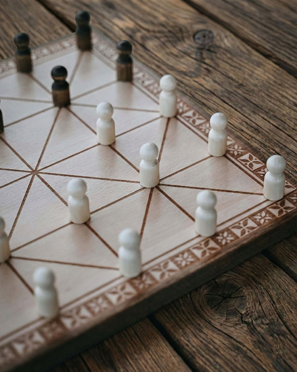 Handmade Beech Wood Alquerque Game: Historical Strategy Board Game