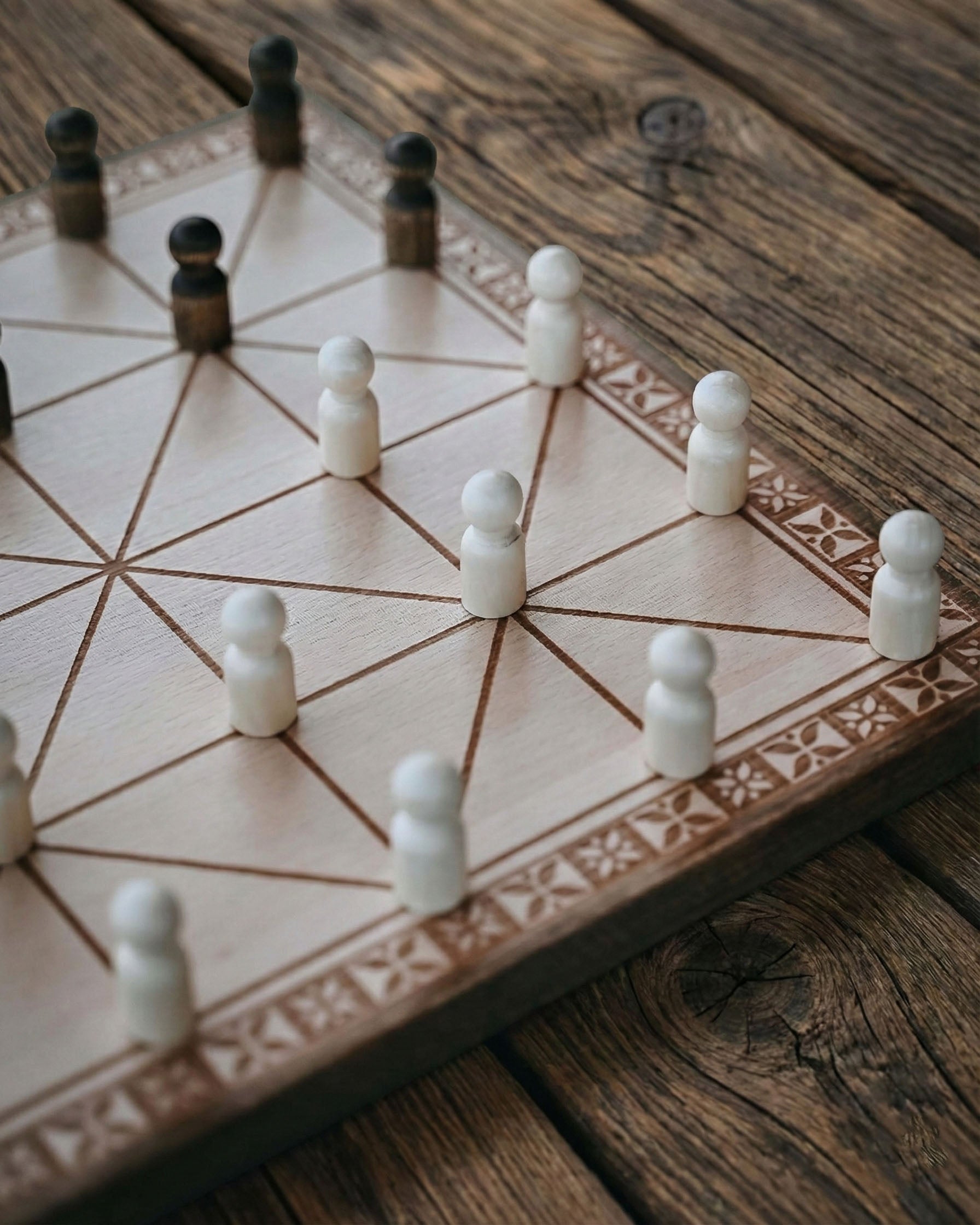 Handmade Beech Wood Alquerque Game: Historical Strategy Board Game