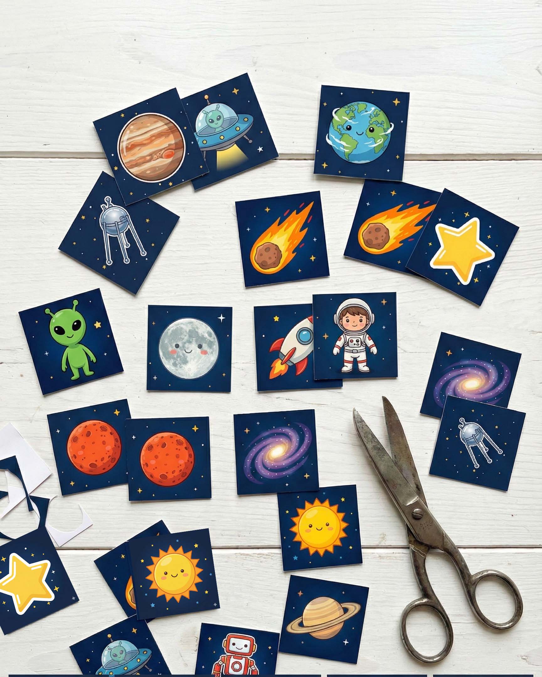 Outer Space Memory Game| Printable Kids Activity| Homeschool Matching Game| Space Birthday Party Favor| Instant Download