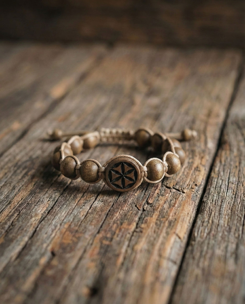 Hand-Carved "Perun's Flower" Adjustable Bracelet | Linden Wood Amulet