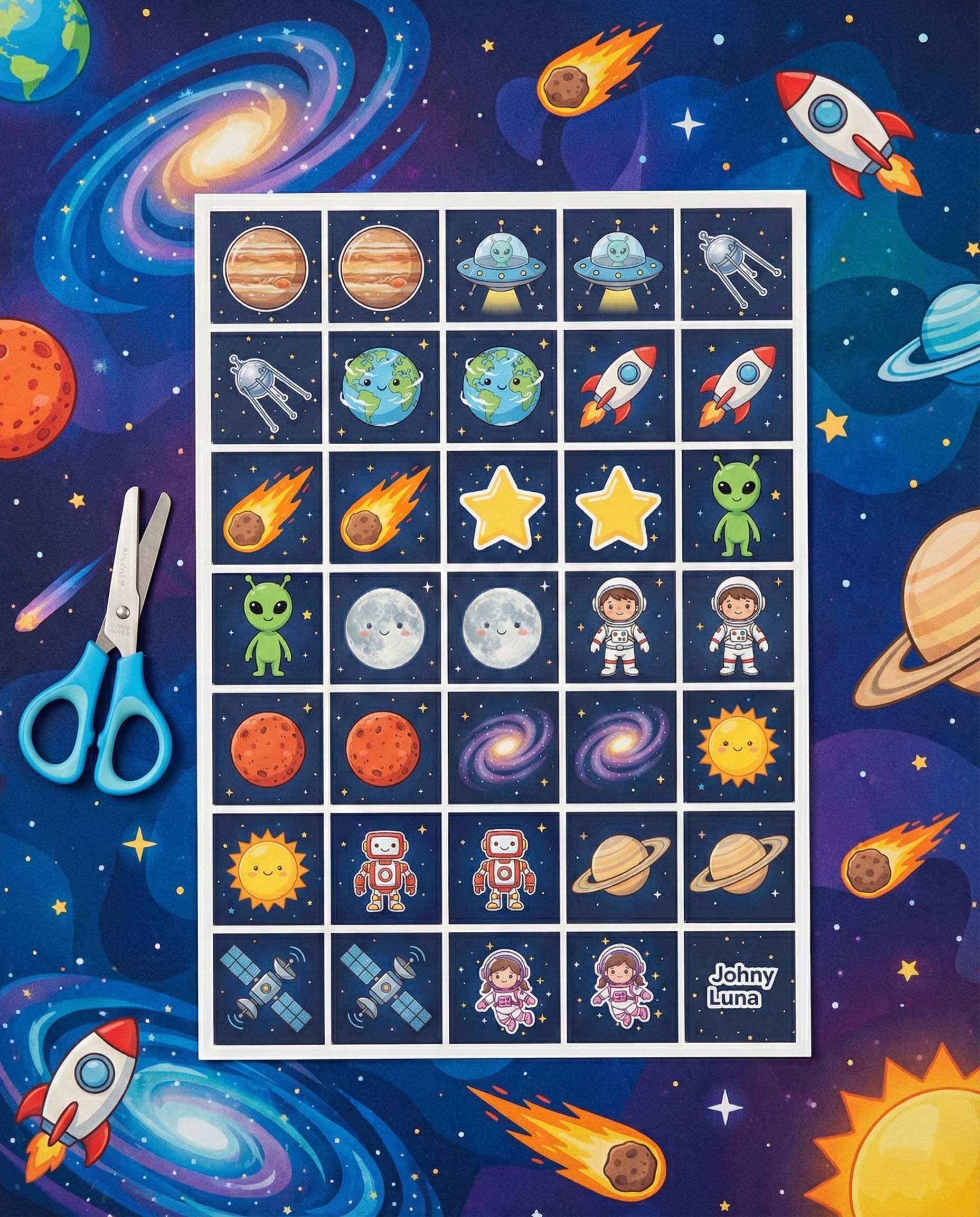 Outer Space Memory Game| Printable Kids Activity| Homeschool Matching Game| Space Birthday Party Favor| Instant Download