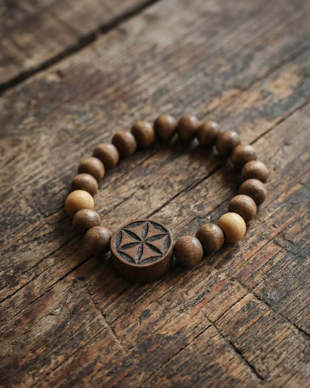 Hand-Carved "Perun's Star" Wooden Bracelet | Linden Wood Amulet