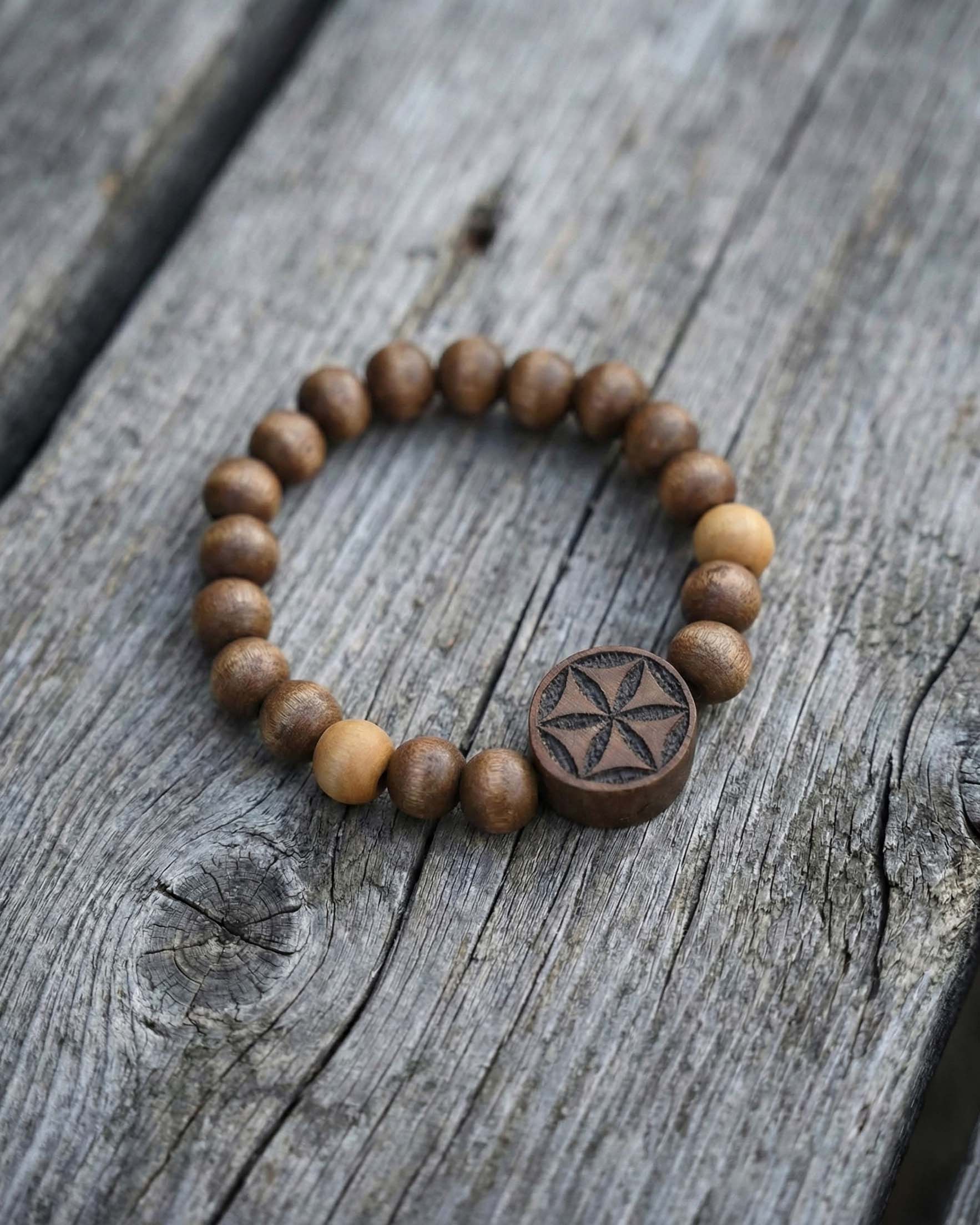 Hand-Carved "Perun's Star" Wooden Bracelet | Linden Wood Amulet
