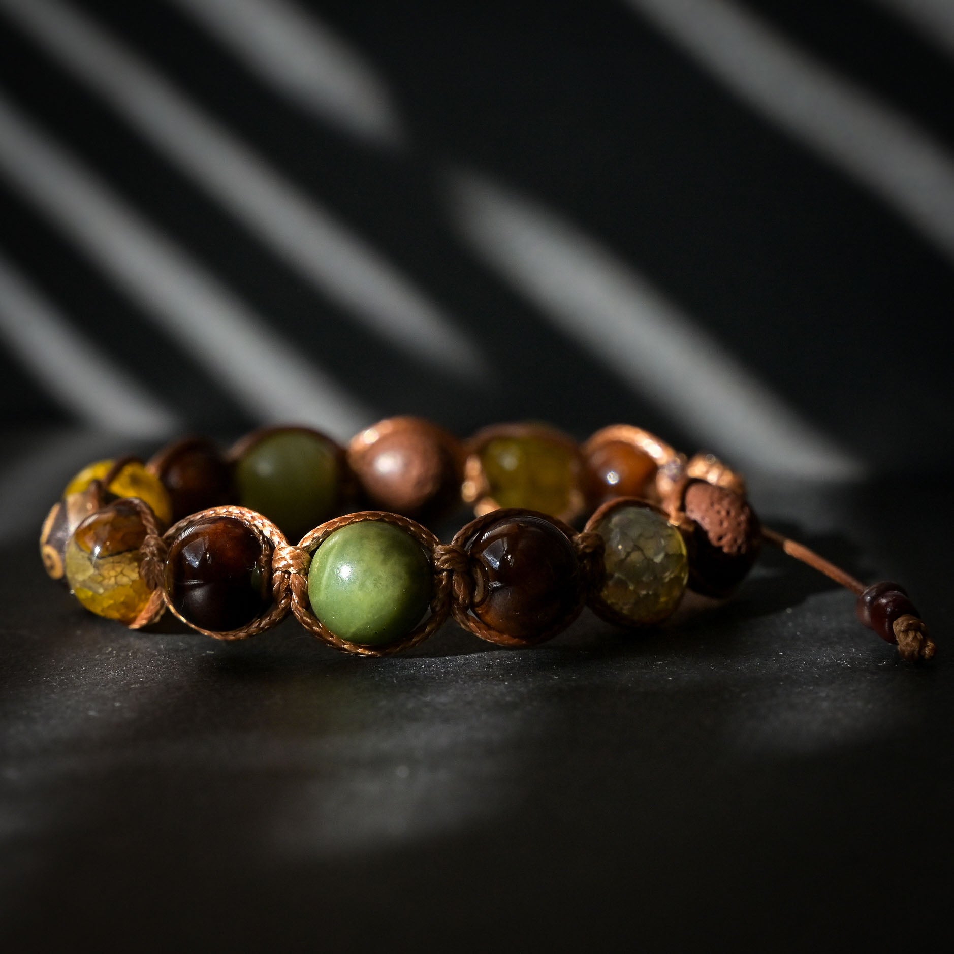 Triskelion Stone Bracelet – Dragon Agate, Green Jasper & Lava (10mm)