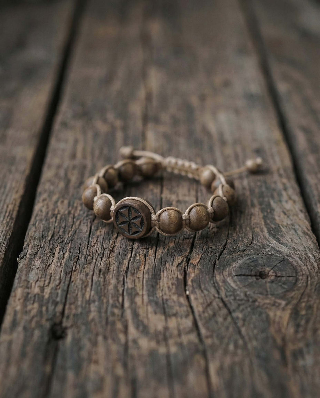 Hand-Carved "Perun's Flower" Adjustable Bracelet | Linden Wood Amulet