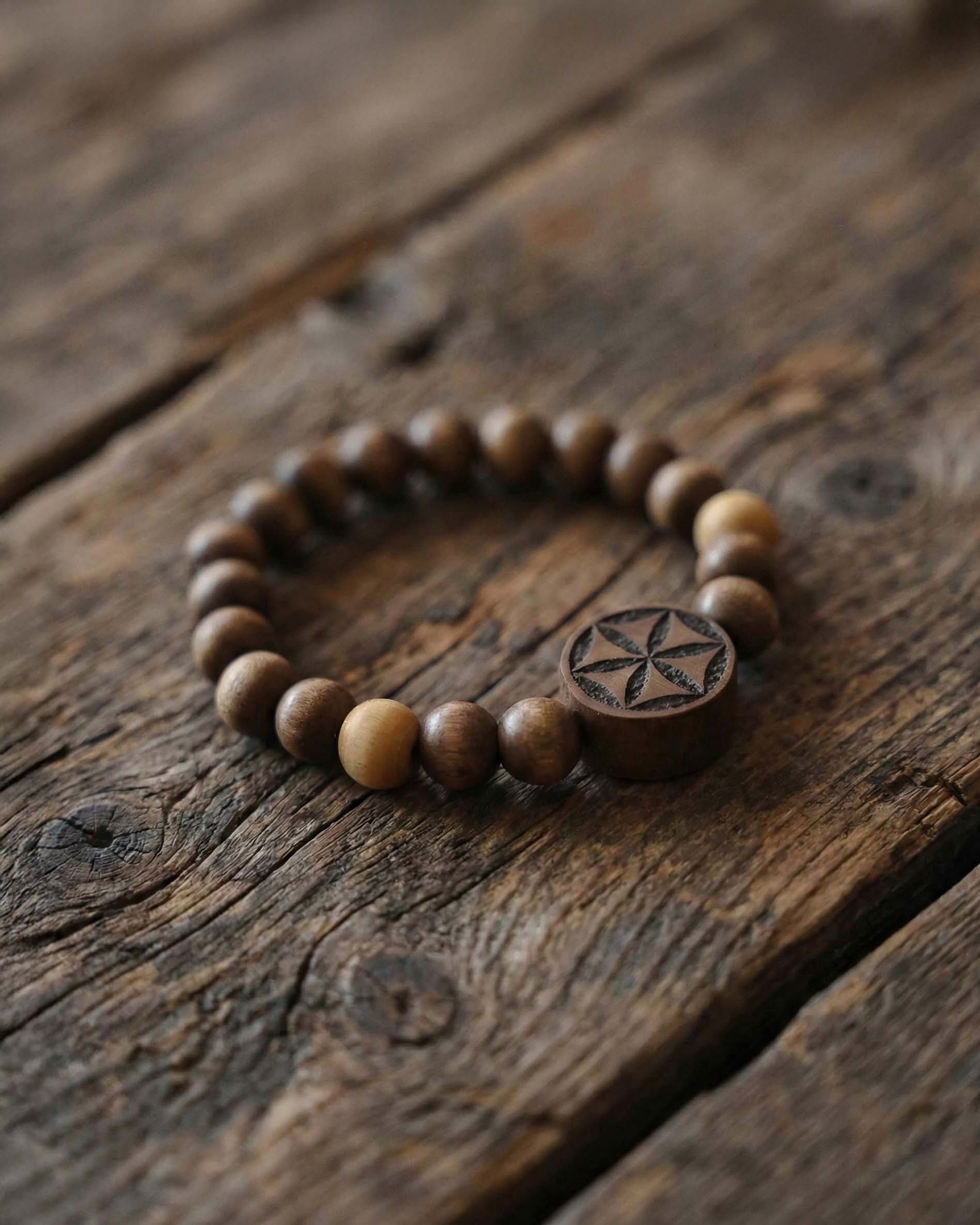 Hand-Carved "Perun's Star" Wooden Bracelet | Linden Wood Amulet