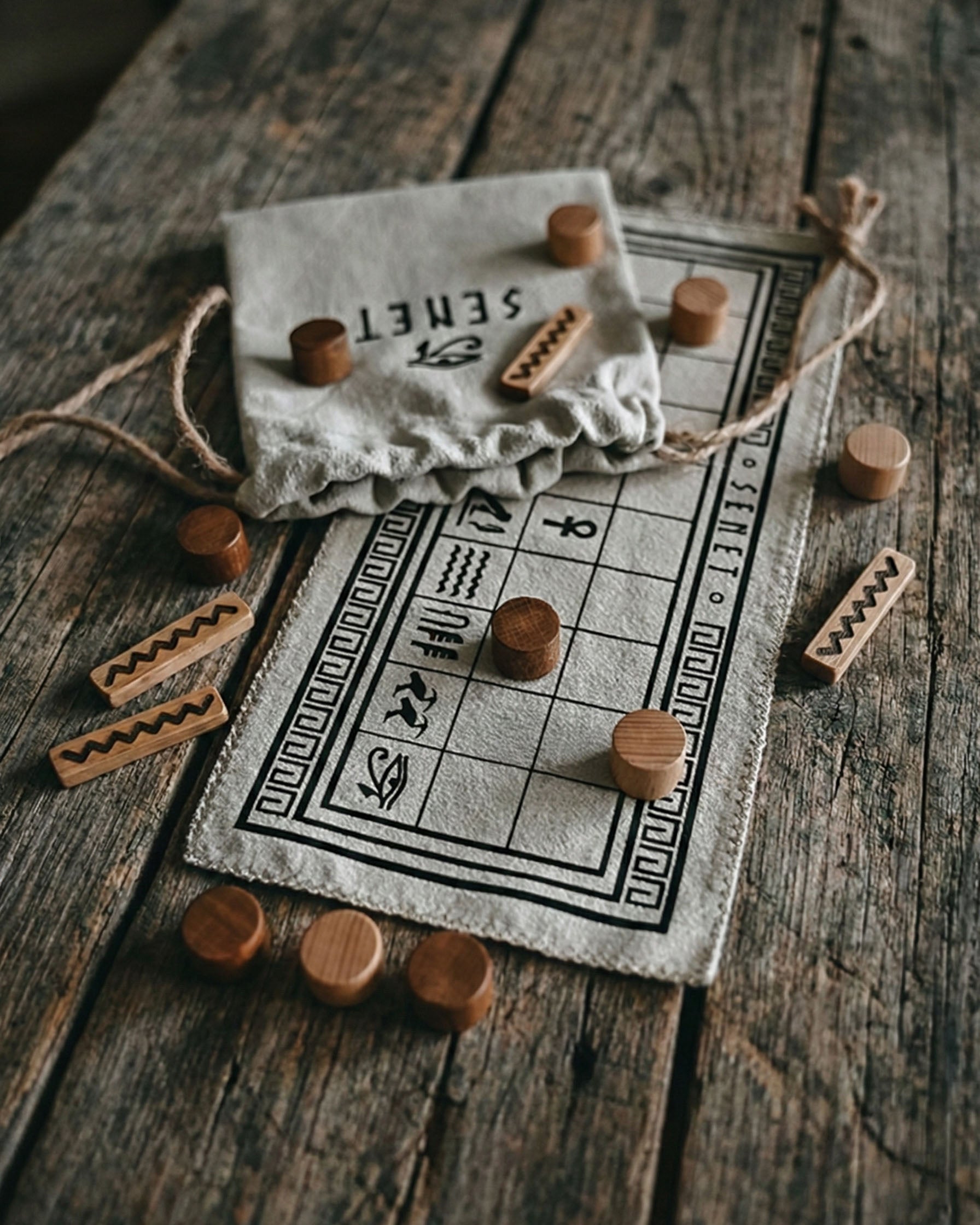 Senet Board Game: Egyptian Strategy Game with Wooden Pieces