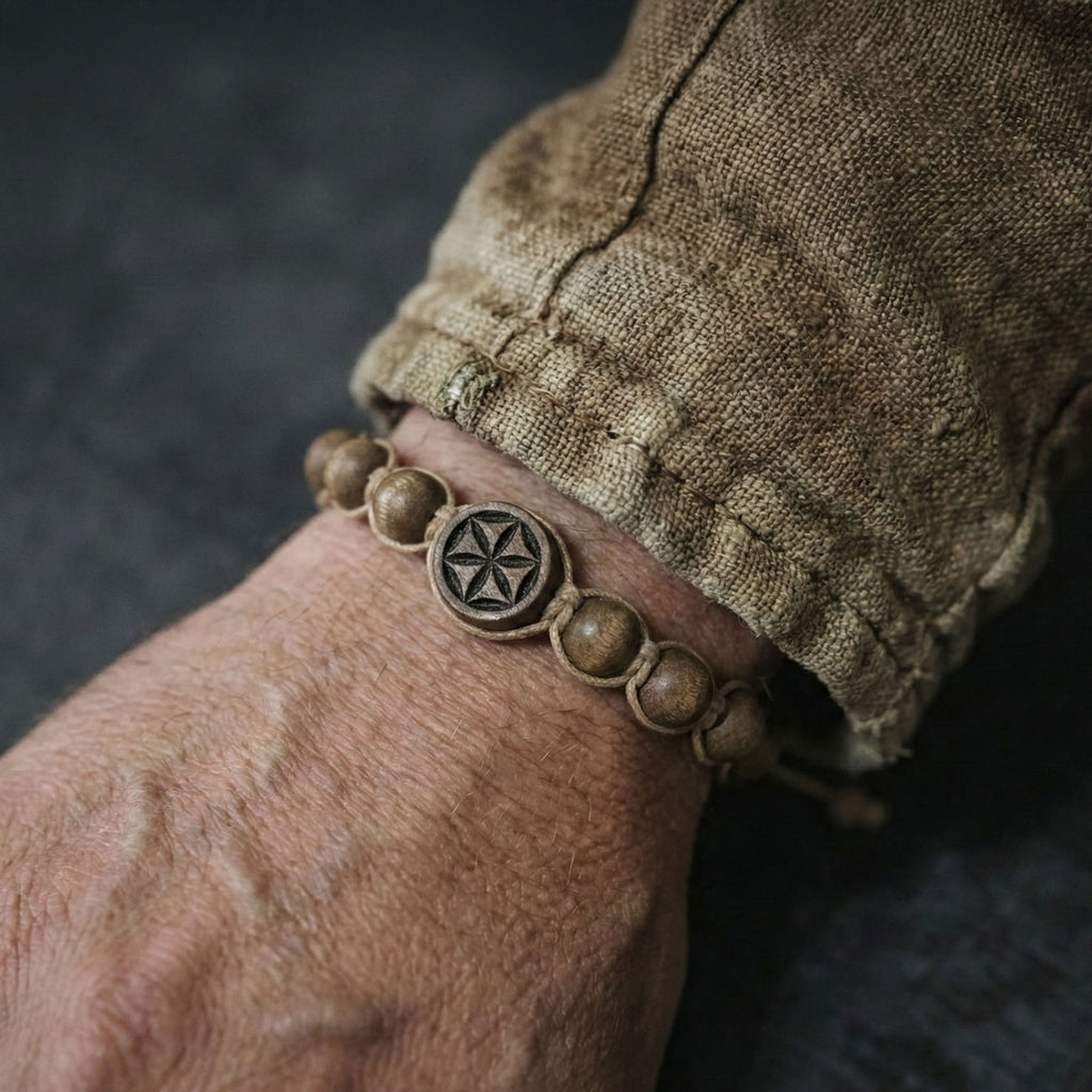 Hand-Carved "Perun's Flower" Adjustable Bracelet | Linden Wood Amulet