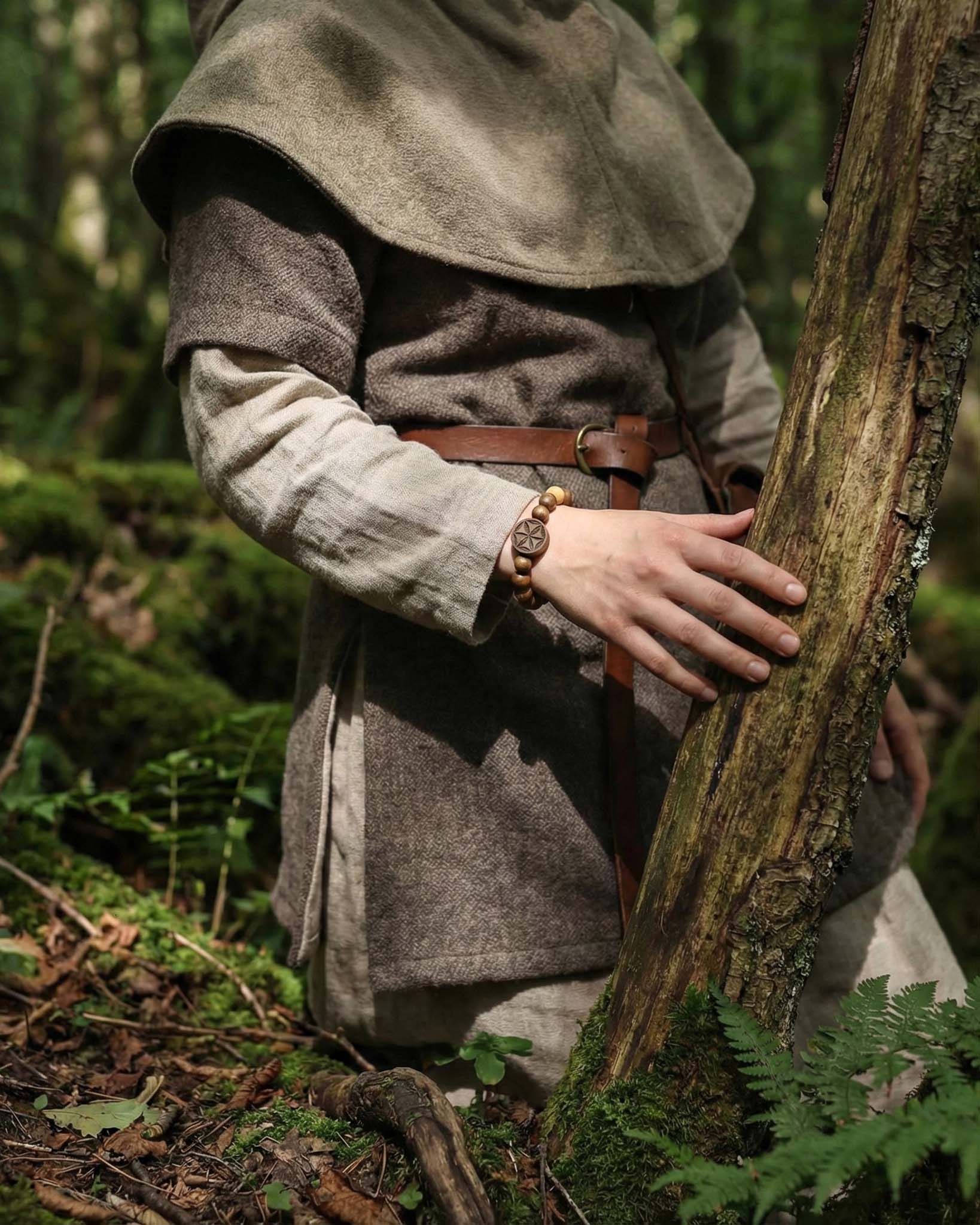 Hand-Carved "Perun's Star" Wooden Bracelet | Linden Wood Amulet