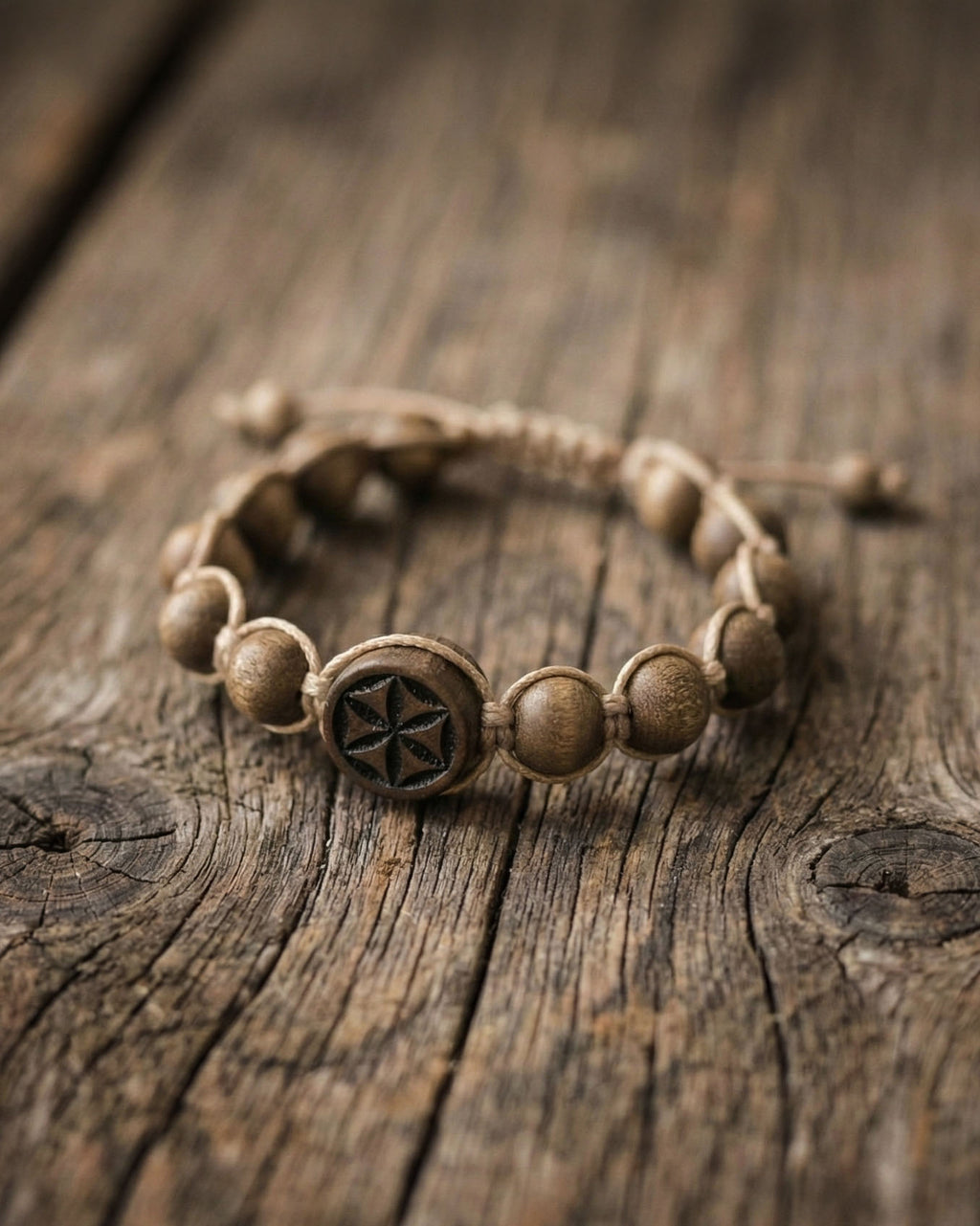 Hand-Carved "Perun's Flower" Adjustable Bracelet | Linden Wood Amulet