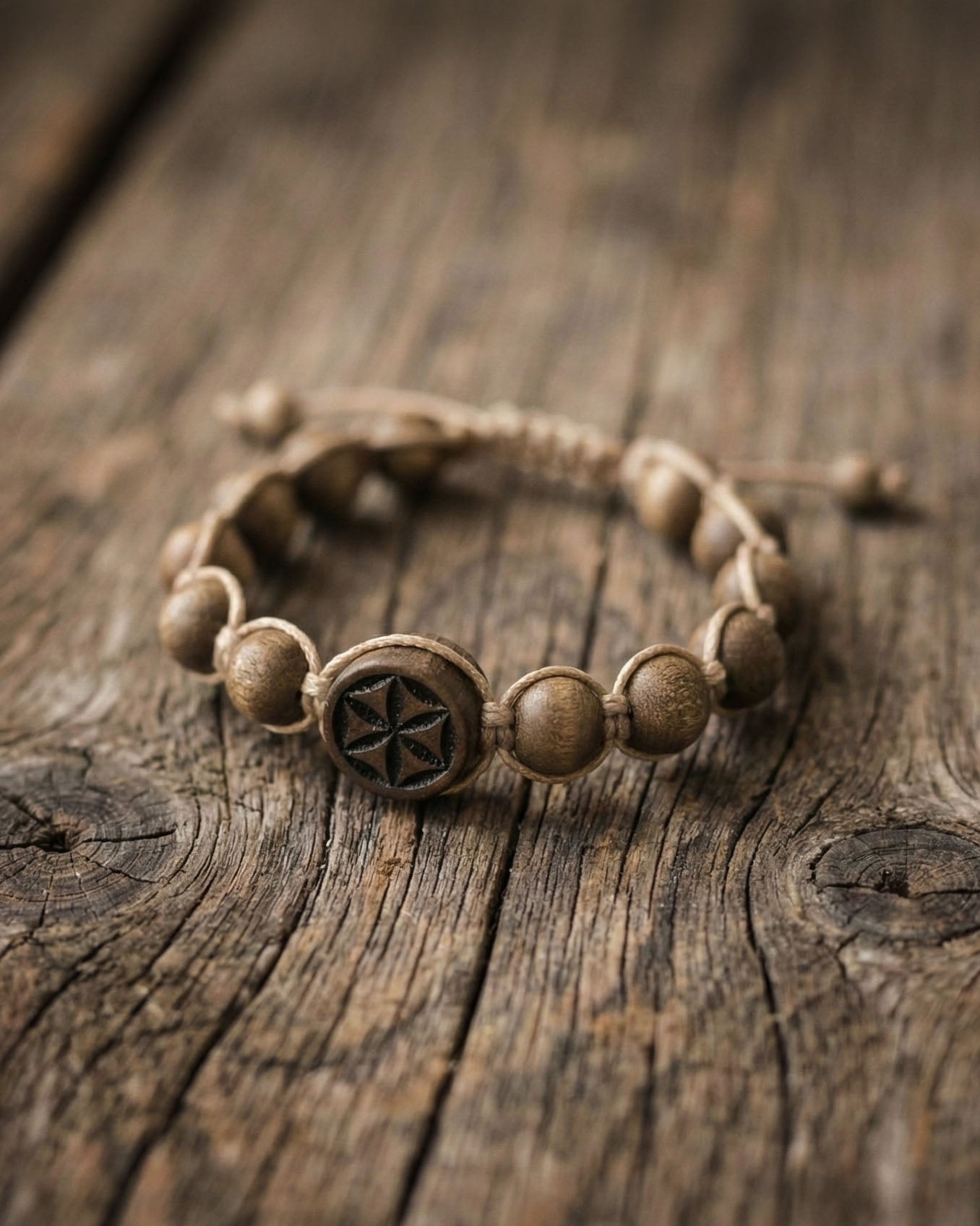 Hand-Carved "Perun's Flower" Adjustable Bracelet | Linden Wood Amulet